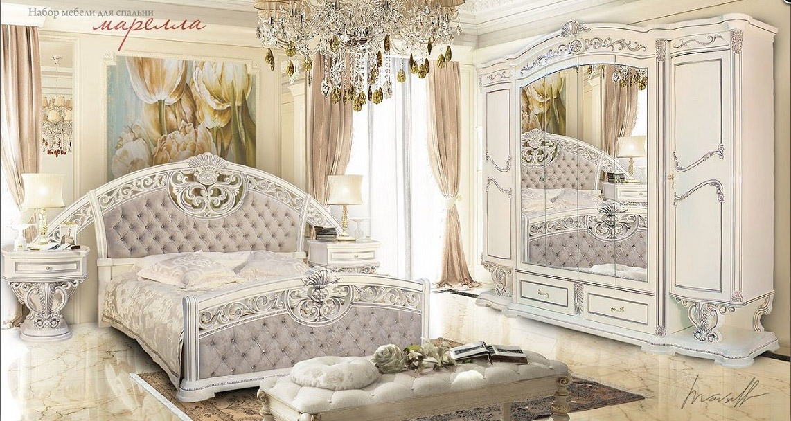 Фото спальня России Марелла белая с золотом